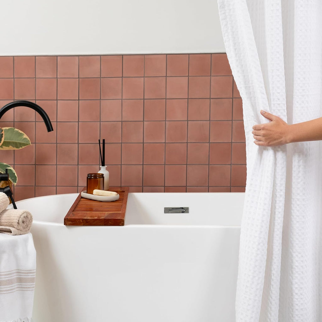 White Waffle Weave Shower Curtain, Heavyweight 100% Cotton Fabric, Luxury Hotel Spa Quality, 72 x 72