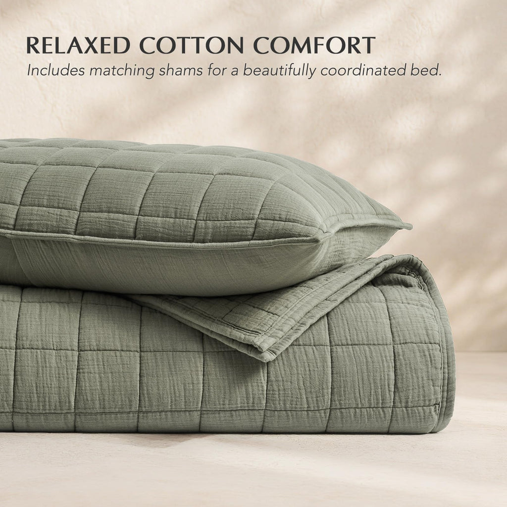 Cotton Gauze Muslin Quilt Set, Dusky Sage