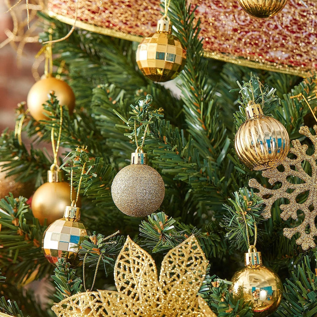 Gold Christmas Ornaments for Tree Decorations, Small Shatterproof Christmas Ball Ornaments Set, Perfect Plastic - Set of 24