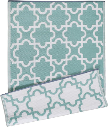 Reversible Outdoor Lattice Woven Rug, 4x6 Ft, Aqua