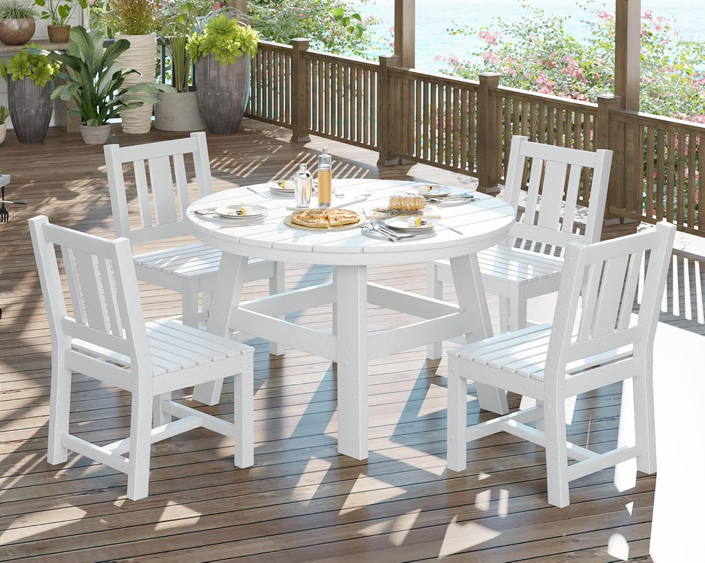 5-Piece HDPE Outdoor Patio Furniture Set - Dining | White All-Weather Resistant for Backyard, Garden & Porch