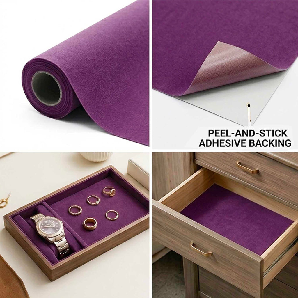 Dark Purple Large Size Self Adhesive Soft Velvet Drawer Liner DIY Fabric Felt Liner for Drawers Jewelry Box Felt