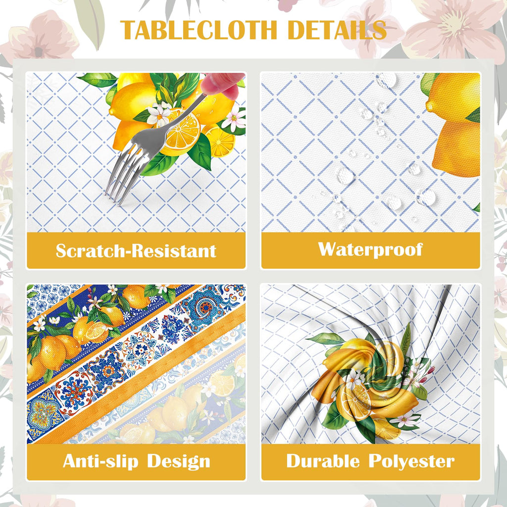 Capri Lemon Tablecloth 60 x 84 Inch Rectangular, Italian Style