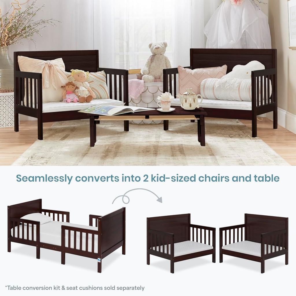 Hudson 3-in-1 Convertible Toddler Bed, 4 Safety Guard Rails, Low-to-Floor Design, Greenguard Gold & BSA Certified