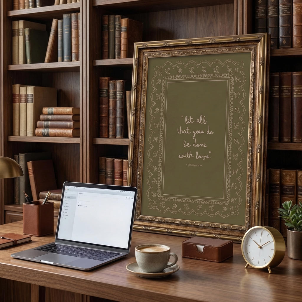 Framed Inspirational Bible Verse Wall Art Print "Let All That You Do Be Done with Love" Scripture Quote Picture with