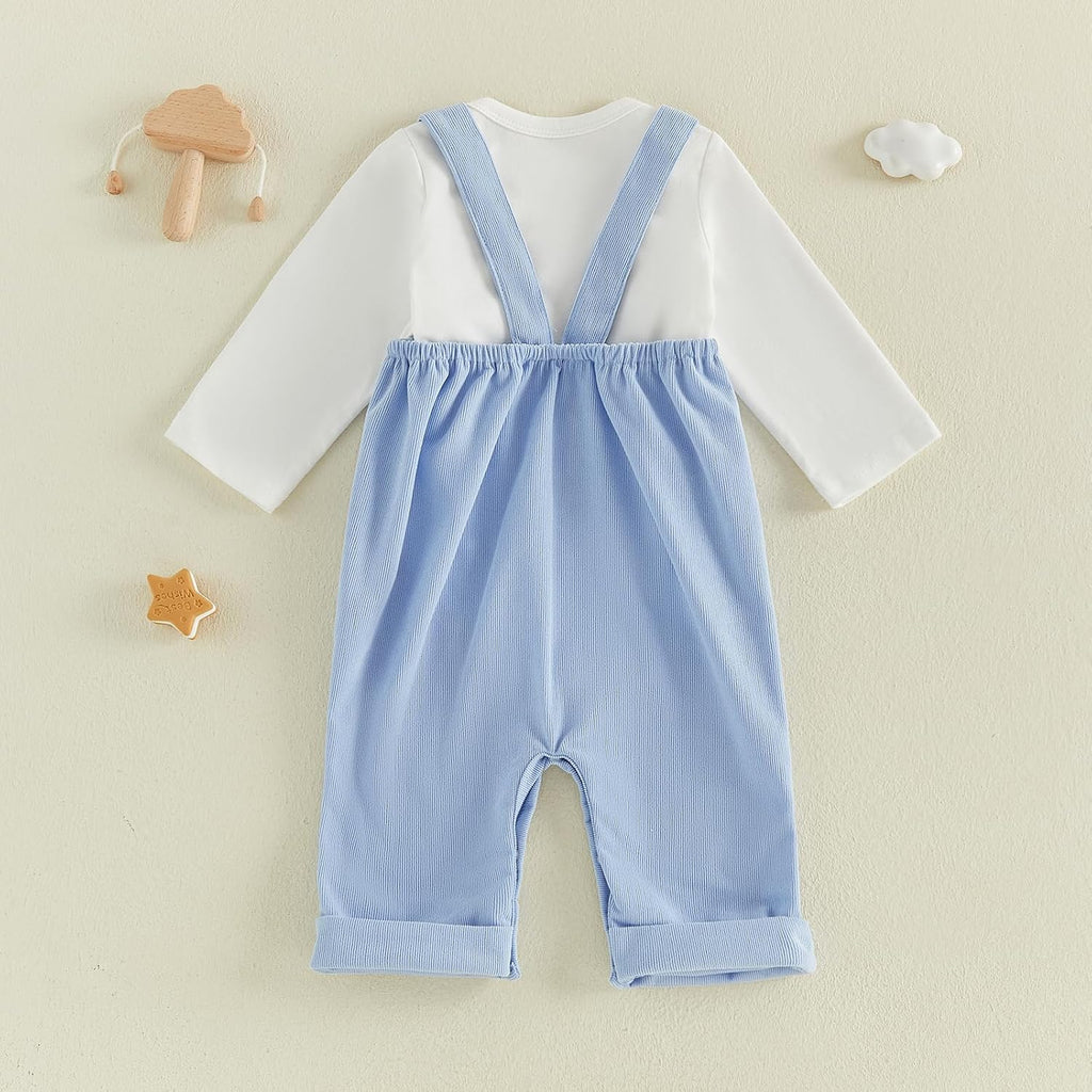 Newborn Baby Boy Clothes Infant Long Sleeve Romper Waffle Suspender Overalls Pants Hat Set Fall Winter Outfits