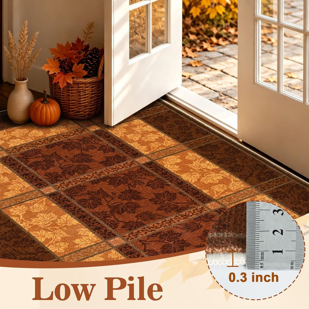 Fall Area Rug, Plaid Washable Rugs Orange