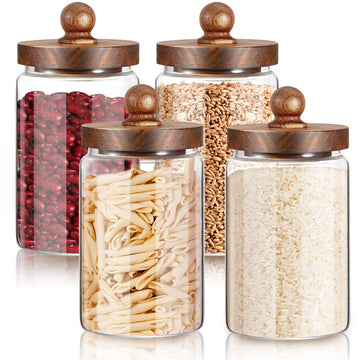 4 Pcs 32 oz Glass Jars with Acacia Wood Lids, Airtight Canisters