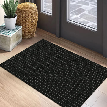 Washable Entryway Rug, Non Slip Indoor Doormat, 2x3 Ft, Black/Grey