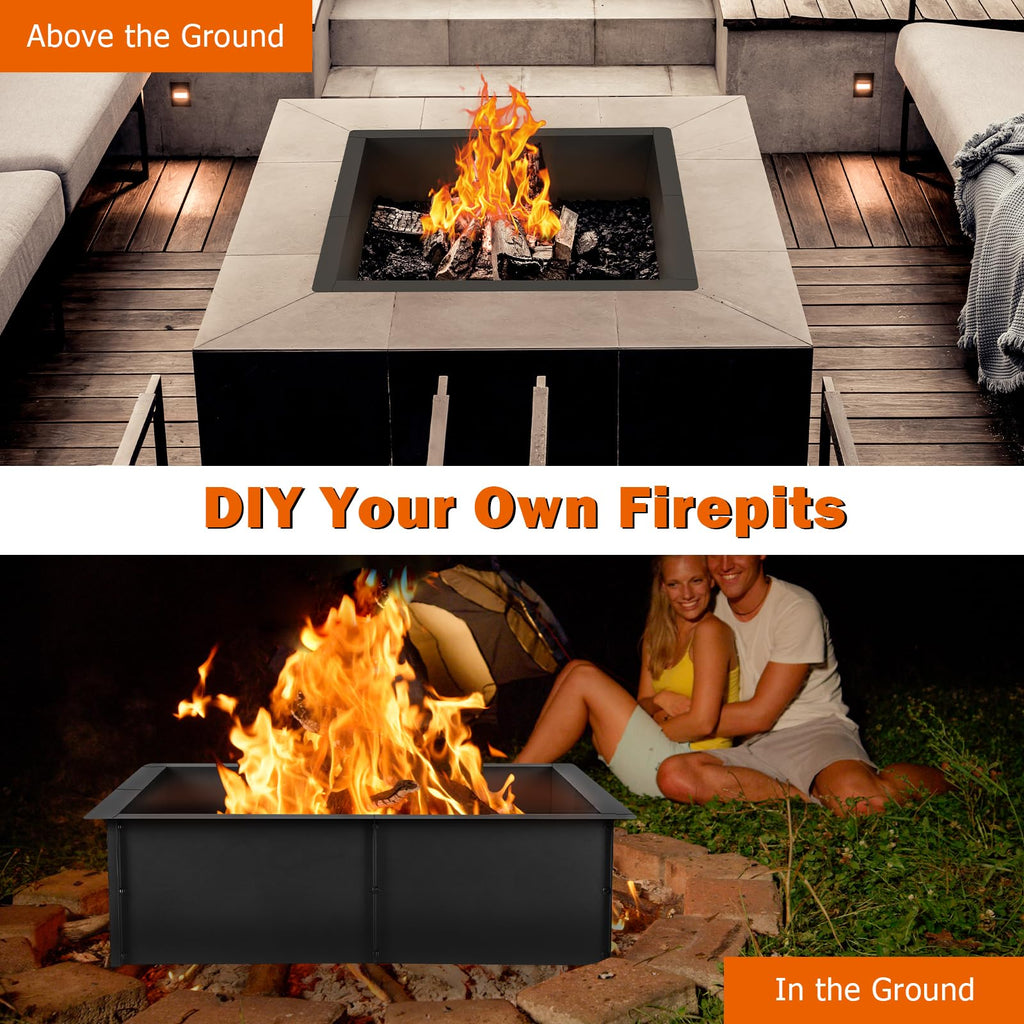 32" Square Fire Pit Ring Insert Heavy-Duty Steel DIY Camping