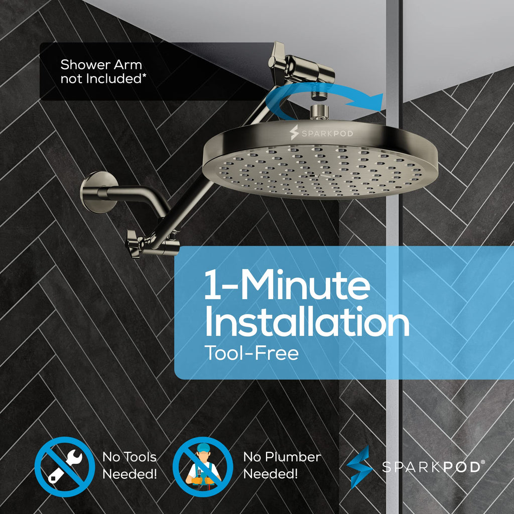 Rain Shower Head, 8 Inch Round, Elegant Brushed Nickel Finish