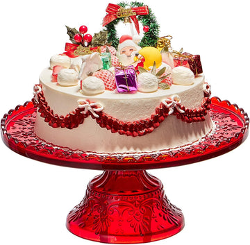 Vintage Glass Red Large Pedestal Cake Stand, 11.5 Inch