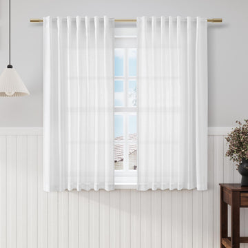 Off White Linen Sheer Curtains 54 Inch Length 2 Panel Set Back Tab Pocket Semi Sheer Light Filtering Short Curtain