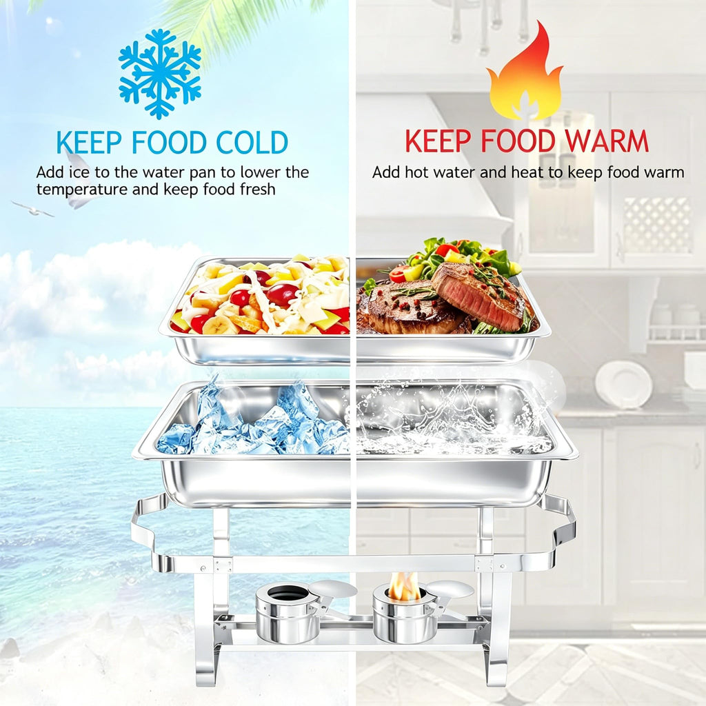 Chafing Dishes for Buffet, 4 Pack 9 Quart Stainless Steel Chafer Set