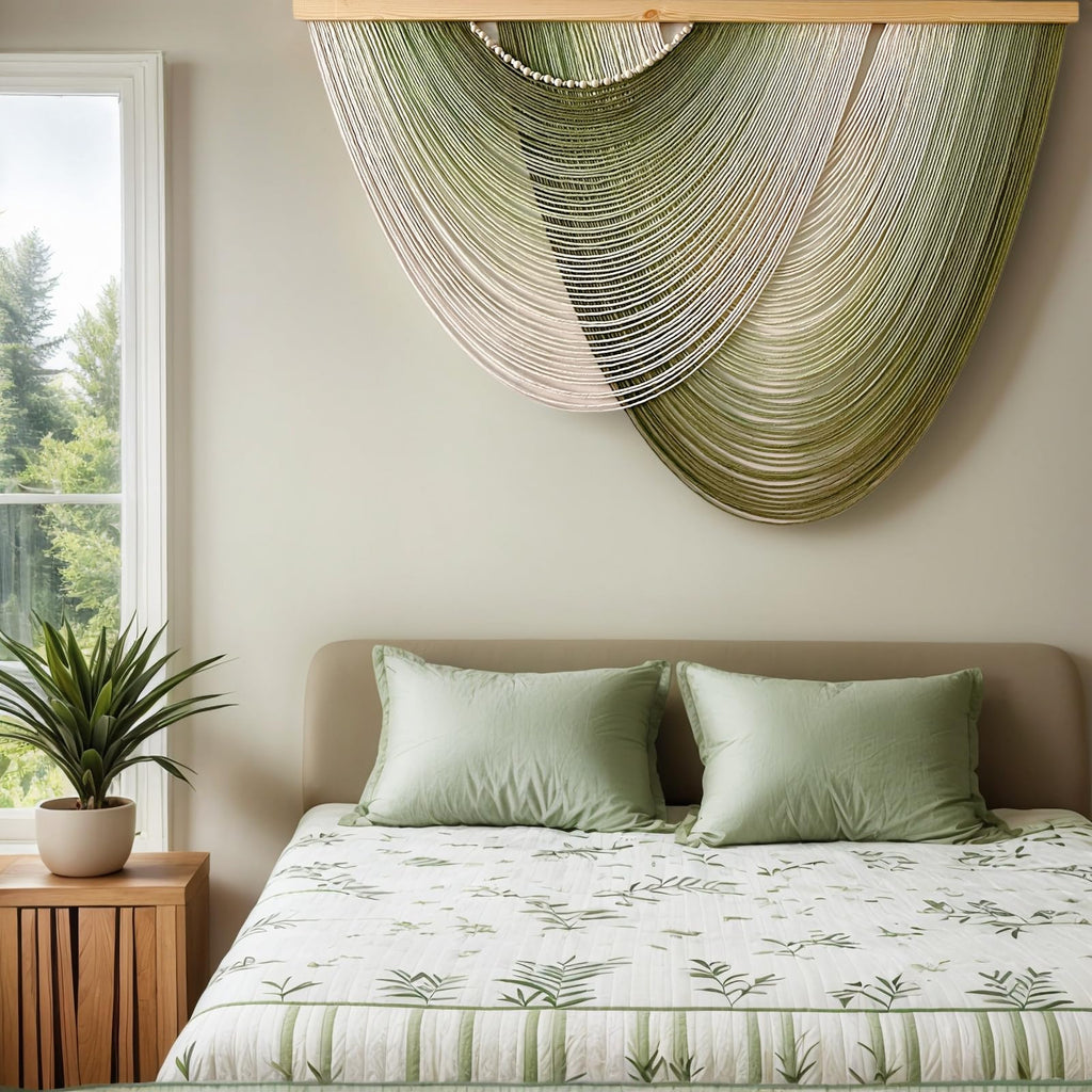 Large Macrame Wall Hanging Boho Wood Ombre Green Dip-Dyed Tapestry