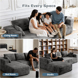 106" Corduroy Sectional Couch, Boneless L Shaped Couch with Deep Seat, Cloud Foam Sofa with Oversized Chaise