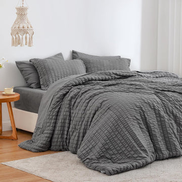 Seersucker Dark Grey Twin Comforter Set