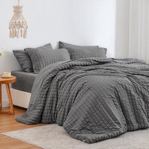 Love's cabin Seersucker Dark Grey Twin Comforter Set
