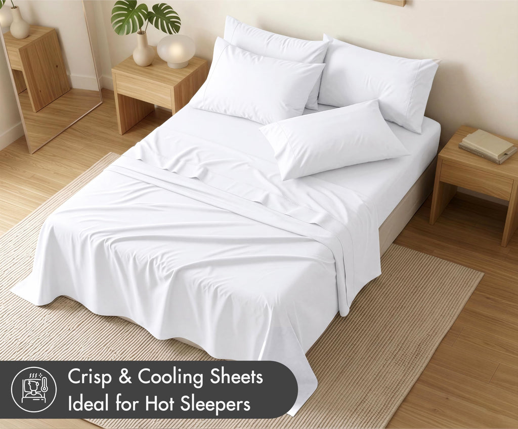 100% Cotton Sheets, Percale Sheet Set, Bright White