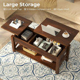 Coffee Table, 47.2" Lift Top with Hidden Compartment, 2 Way Lift Top Coffee Table with Open Shelf & X Wooded Support