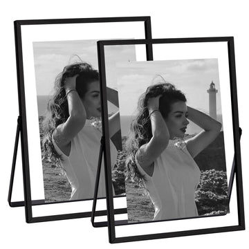 5x7 Floating Picture Frame, Real Glass Cover, Black, 2-Pack