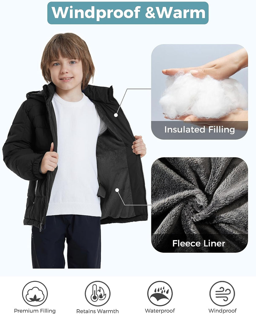 Boys' Puffer Jacket Soft Fleece Lined Winter Coat Outerwear Jacket