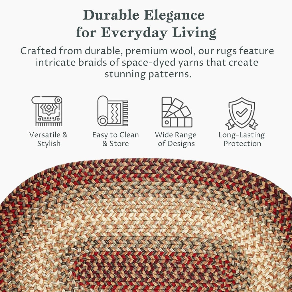 EastEnd EL73 Spanish Red 3' x 5' Oval - Braided Area Rug, Home Decor, Floor Mat or Bedroom Rug - Easy Care, Ideal for