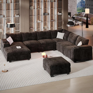 121.2" Large Sectional Couches with Chaise & Cup Holders