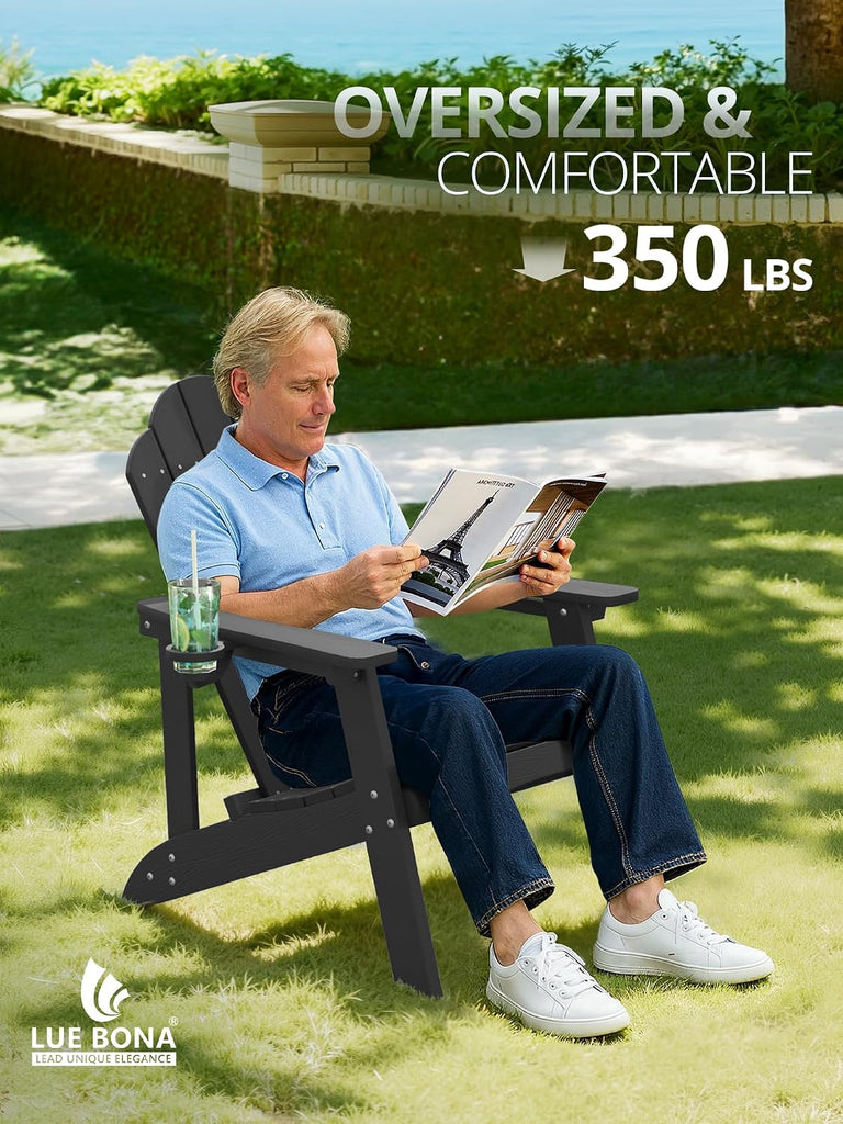 HDPE Adirondack Chairs Set of 2, Black Fire Pit Chairs | All-season weather resistant, ergonomic comfy design