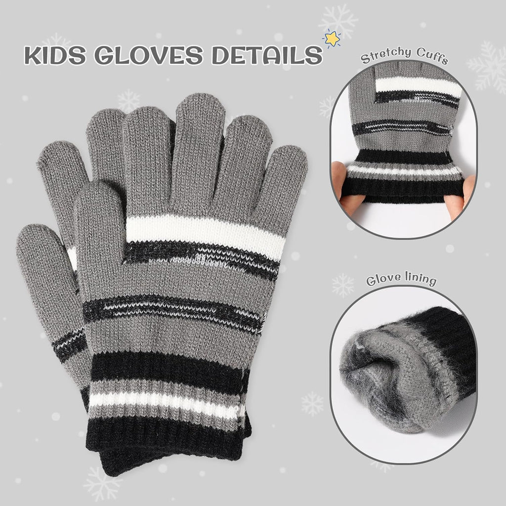 Kids Winter Hat Gloves Scarf Set: Girls Boys Beanie Fleece Lined