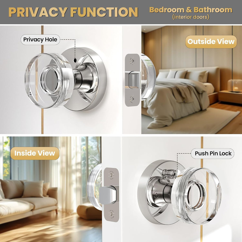 Crystal Door Knob Polished Chrome Interior Privacy Door Knobs Glass Interior Door Knob