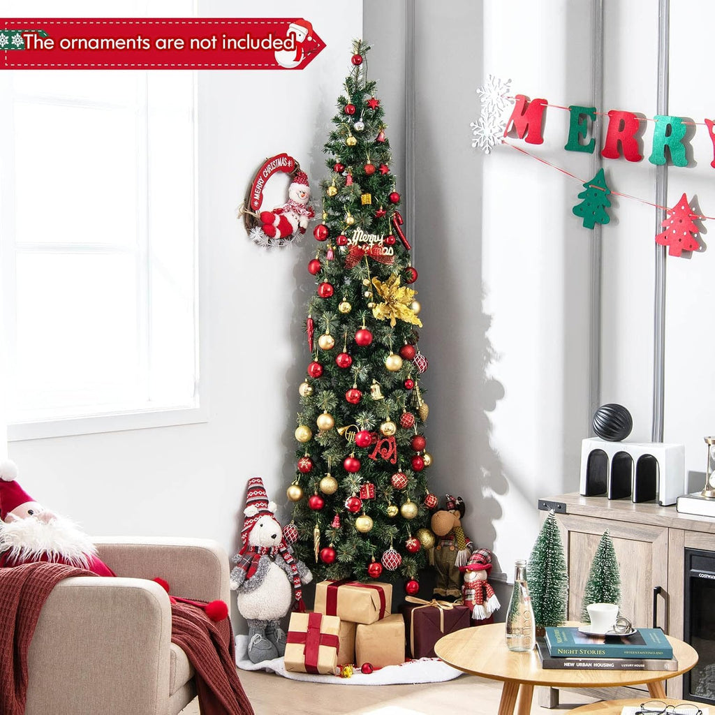 7 FT Pre-Lit Artificial Half Christmas Tree with 8 Lighting Modes