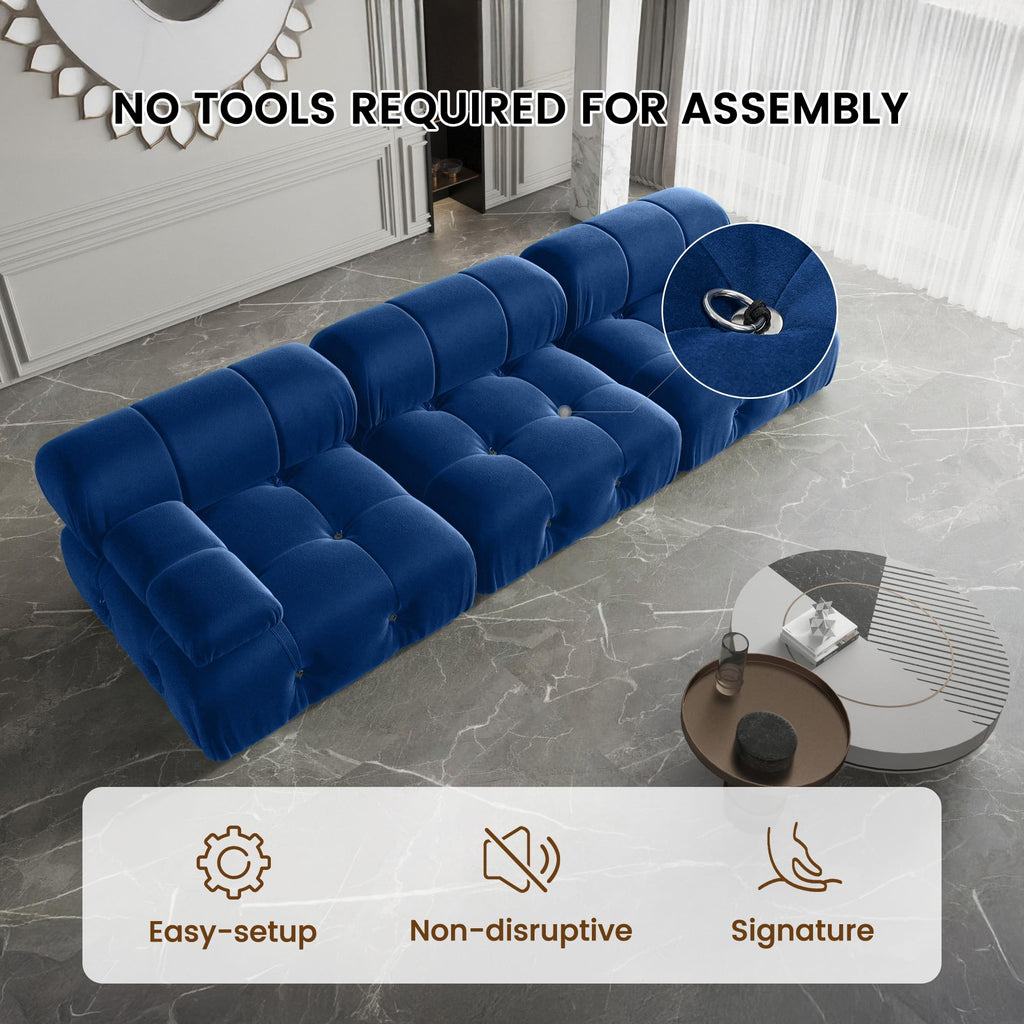 104" Velvet Modular Sectional Sofa, Luxury Modern 3-Seater Sectional Couches Bedroom Office Apartment (Blue)