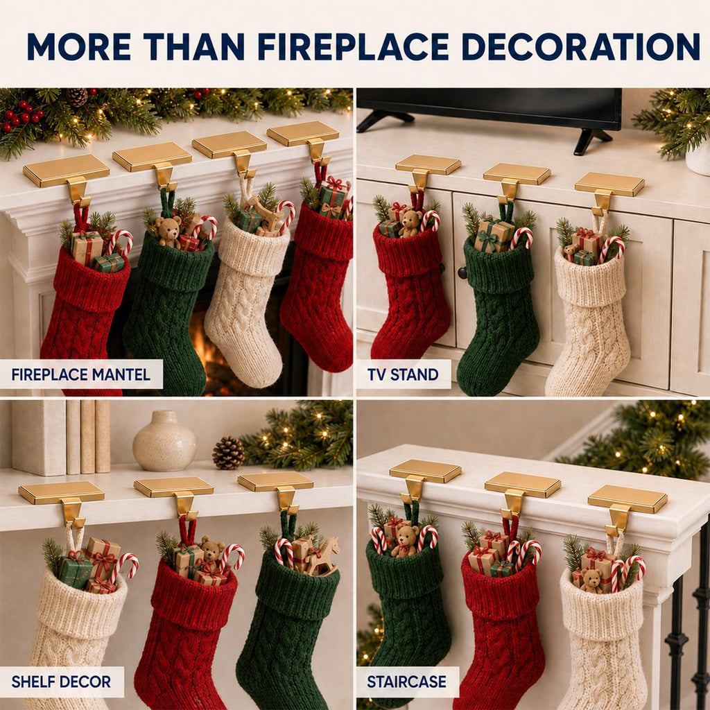Christmas Stocking Holders for Mantle Set of 6, Heavy Duty Metal Stocking Hooks, Non-Slip Base Stocking Hangers for