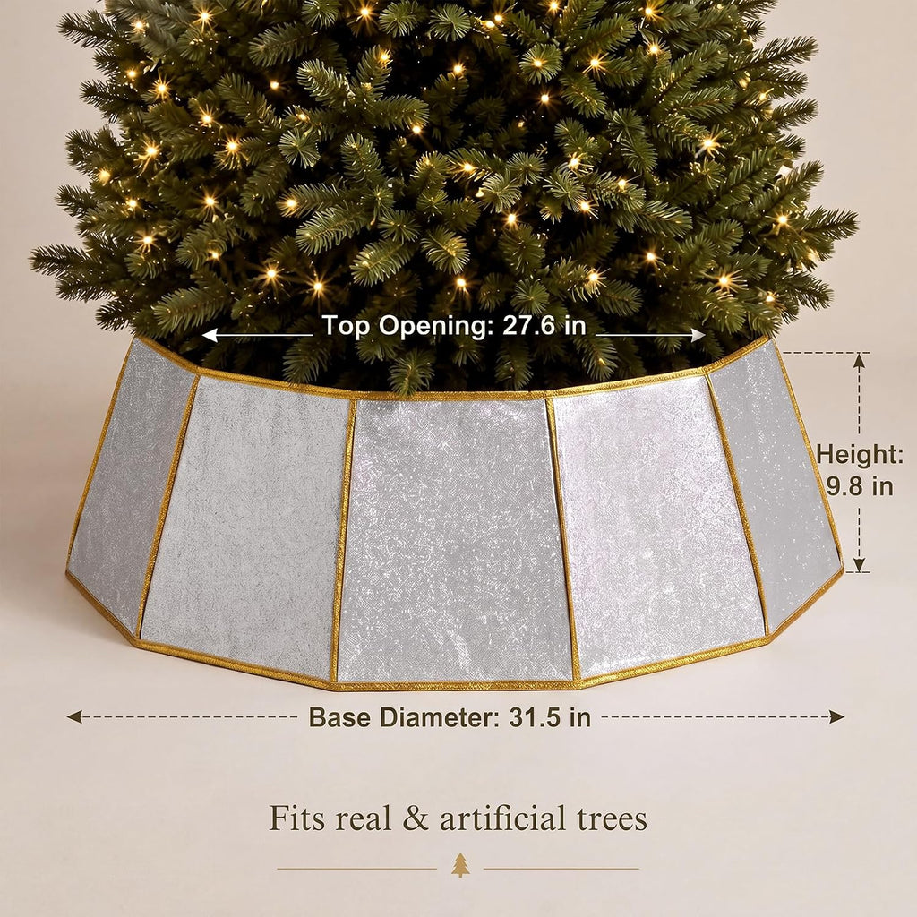 Glitter Silver Christmas Tree Collar with Gold Rim 31.5 Inch
