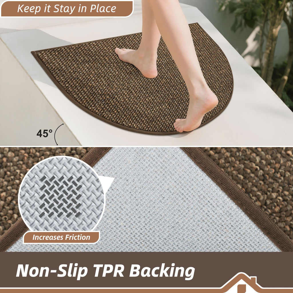 Dirt Trapper Door Mat 17" x 30" Half Circle Non Slip Rugs, Brown