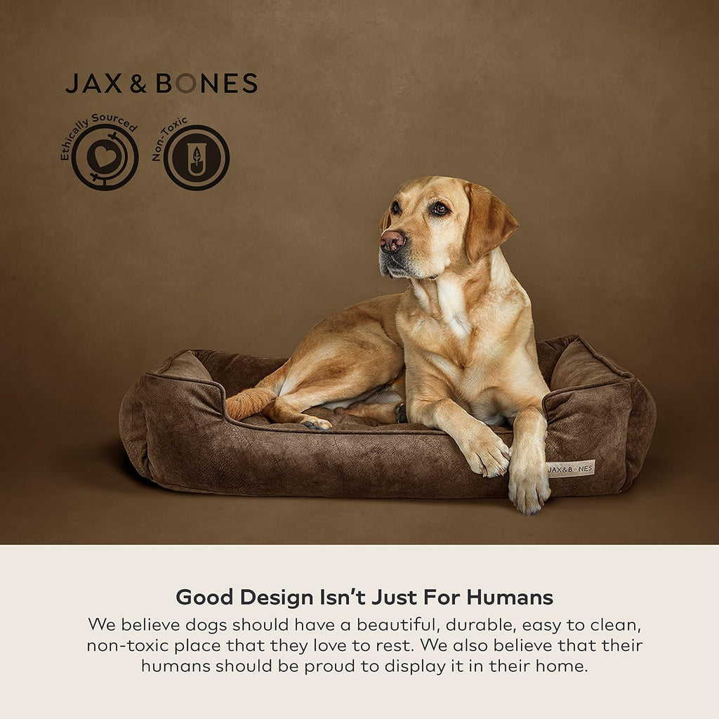 Lounge Brown Faux Leather Dog Bed w/Bolstered Sides