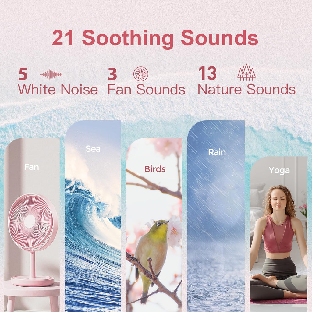 White Noise Sound Machine Alarm Clock with Bluetooth Speaker, Hi-Fi Stereo Sound, 21 /7 Night Lights, 0-100%