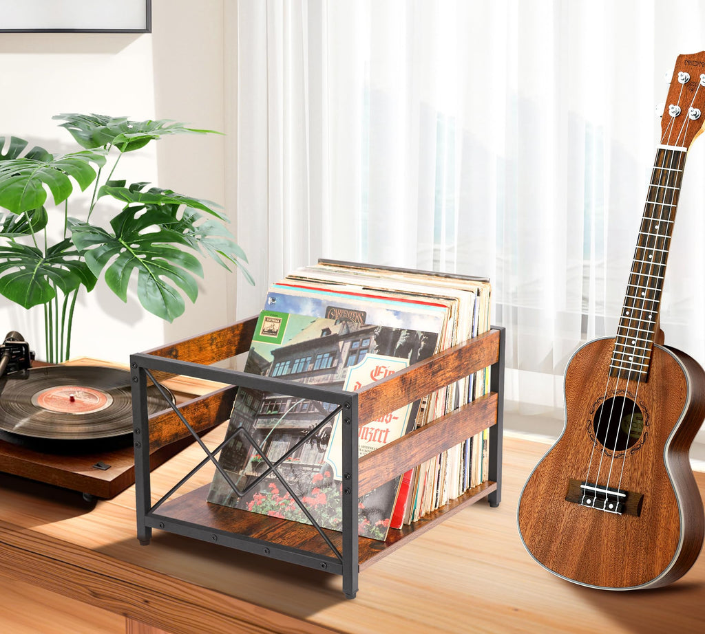 Vinyl Record Storage Crate, Wooden Storage Box, Classic Cube CD Albums Shelf Holder Organizer, Holds Up to 100+