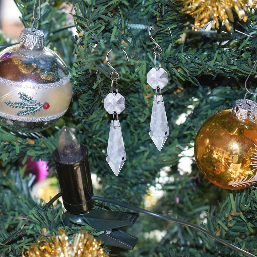 20pcs Clear Chandelier Icicle Crystals Prisms Hanging Crystal Bead Pendants Ornaments Replacements with Hooks for