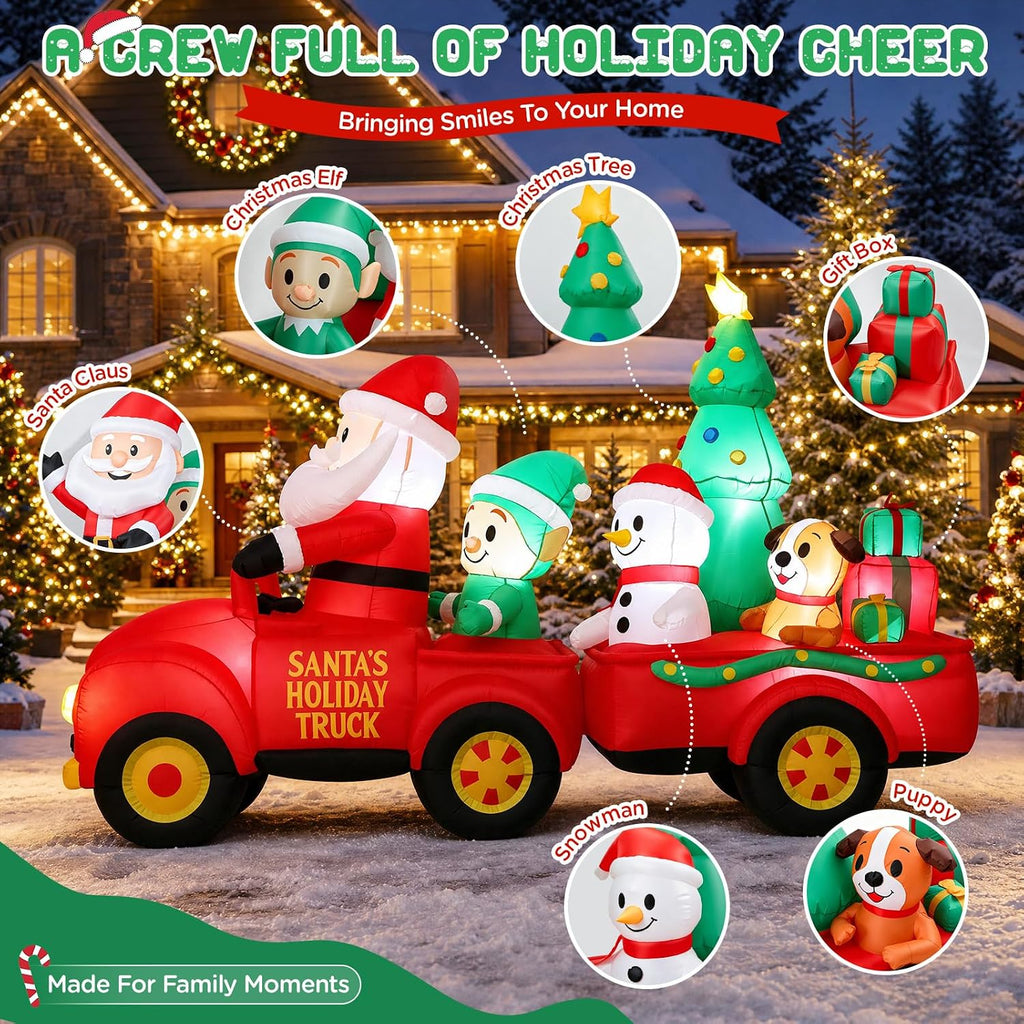 10FT Christmas Inflatables Santa Holiday Truck Car Outdoor Decorations