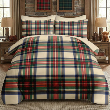 Comforter Set with Sheets, 5 Pieces Plaid Tartan Bedding