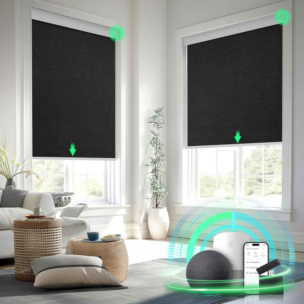 Motorized Blinds with Remote Control, White, | Blackout Auto - Black