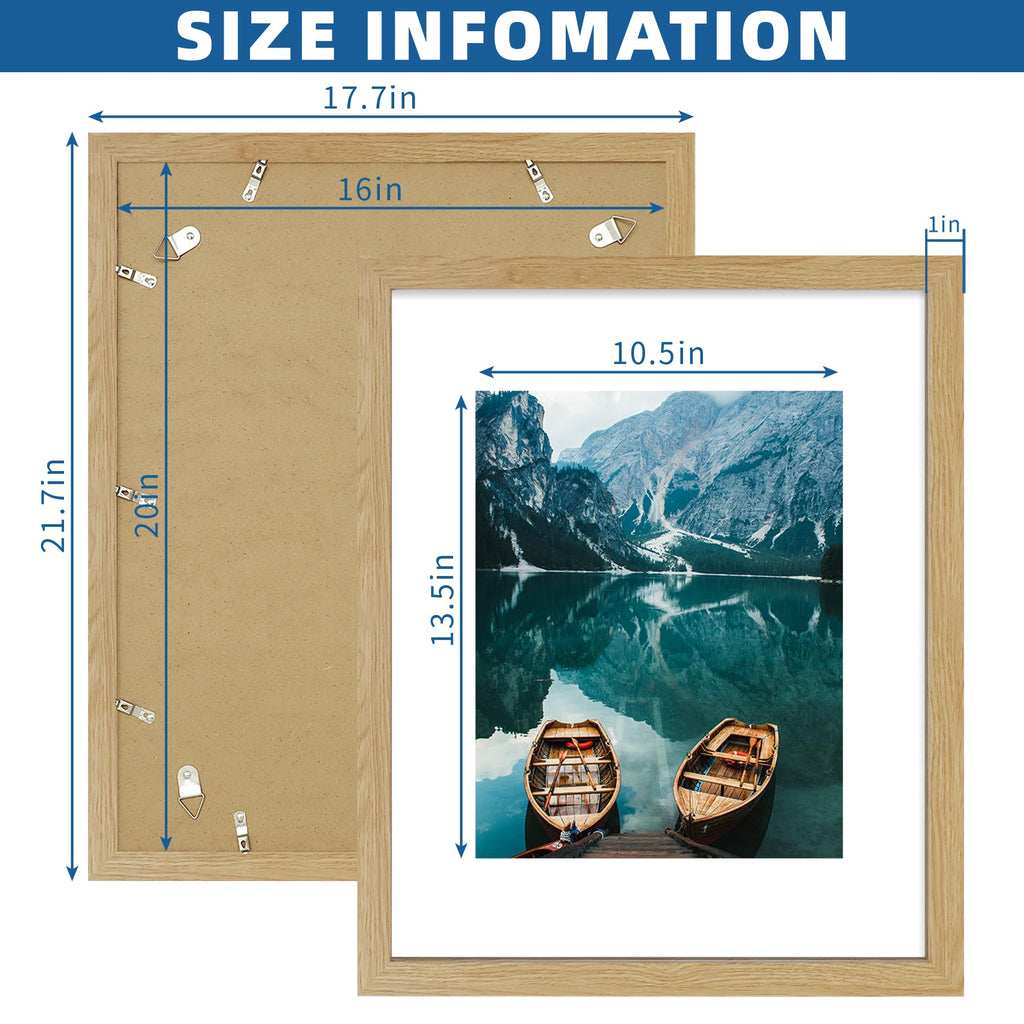 16x20 Frames Set of 2, Natural Oak Wood Style for 11x14 Mat