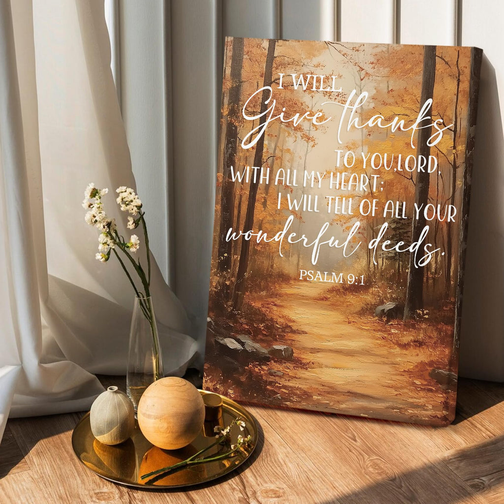 Fall Christian Wall Decor, Autumn Nature Forest Thanksgiving Bible Verse Framed Canvas Painting Wall Art Decor