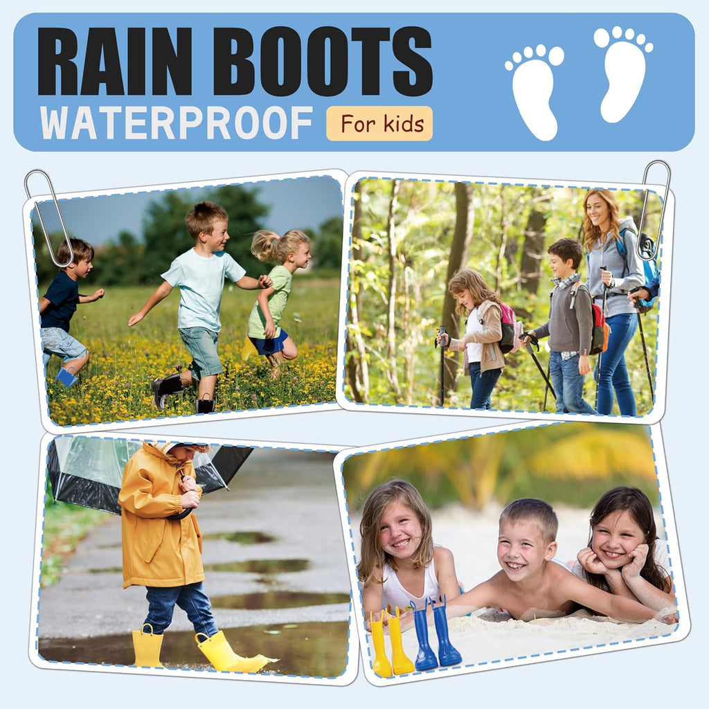 Children's Rain Boots with Easy-On Handles, Waterproof Outdoor Boots for Girls and Boys, Perfect for School and Play