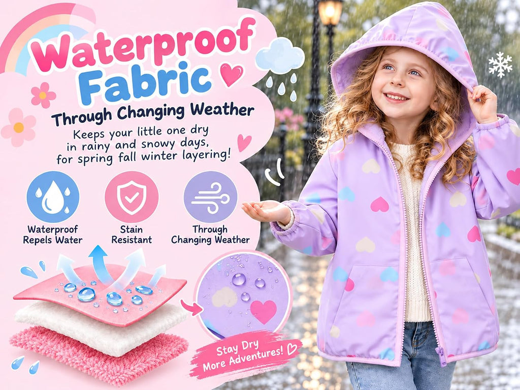 Toddler Girls Lightly Fleece Lined Coat Hooded Zipper Jacket