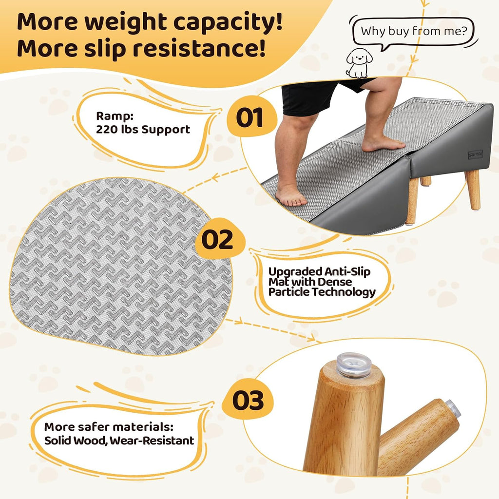 Dog Ramp for Couch, 16"H 2-in-1 Non-Slip Dog Stairs for Small Dogs