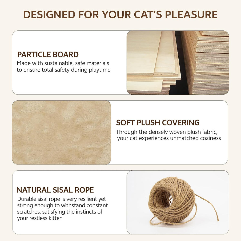 9-in-1 Cat Wall Shelves, Cat Wall Furniture Set with Bridge, Beige
