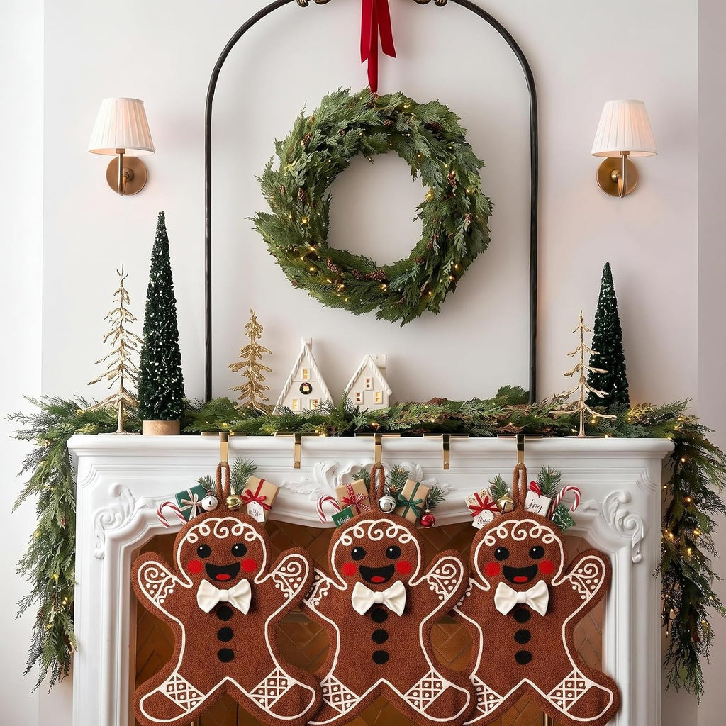 4Pcs 18'' Gingerbread Christmas Stocking Teddy Fleece Xmas Stocking